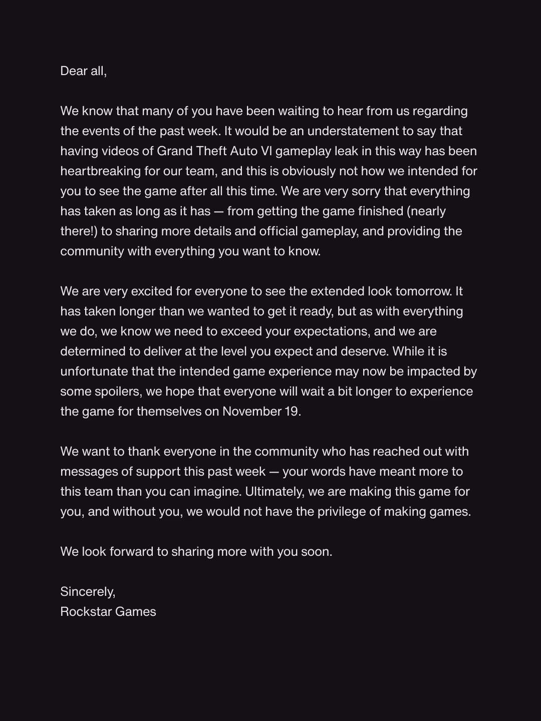 GTA 6 sızıntısı hakkında Rockstar Games resmi açıklaması